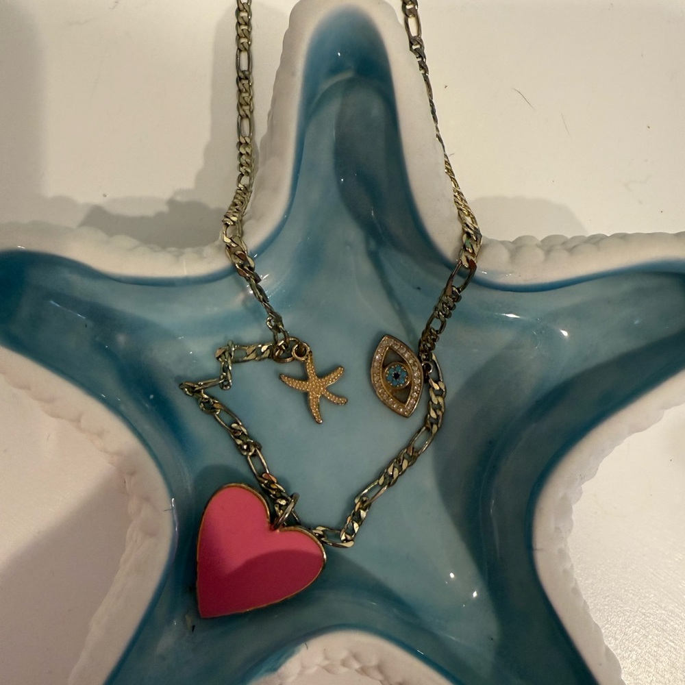 Charm necklace (Pink Heart, Evil Eye, Starfish).